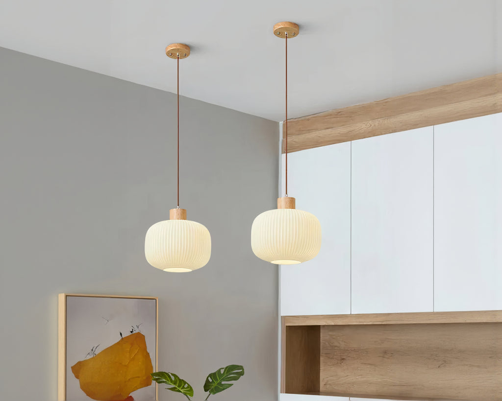Lustre japonais en bois et verre strié, vue 5