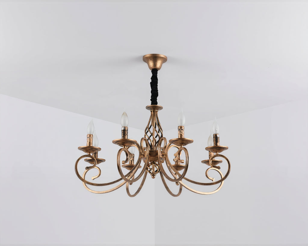 Lustre baroque à six bras en bronze patiné