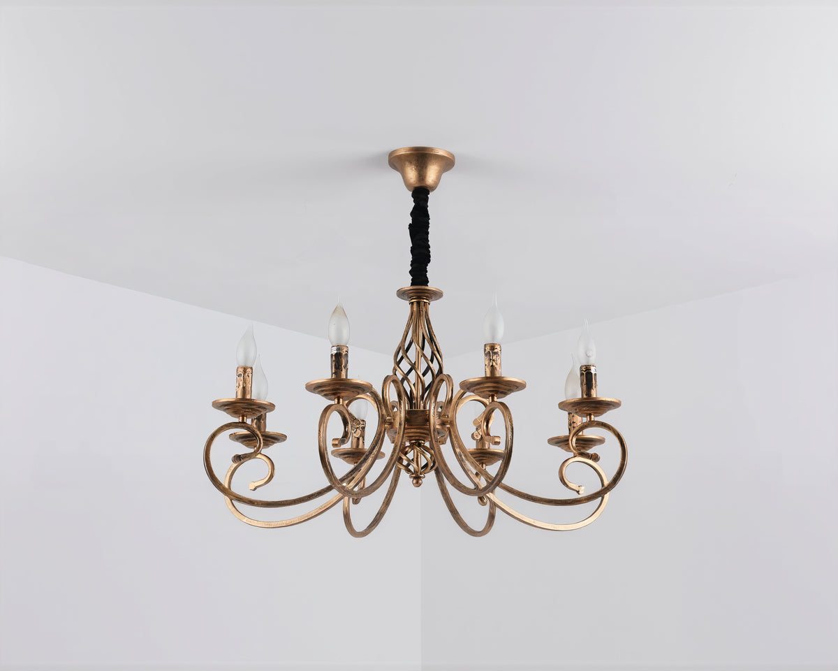 Lustre baroque à six bras en bronze patiné