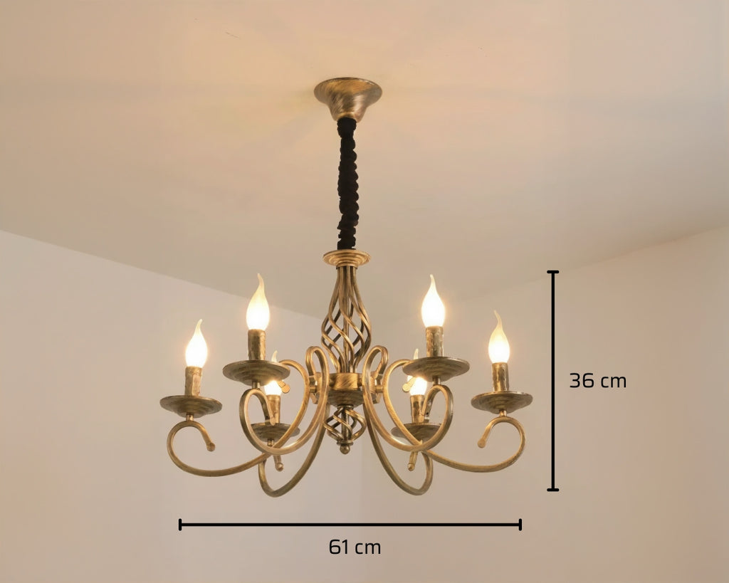 Lustre baroque à six bras en bronze patiné, vue 7