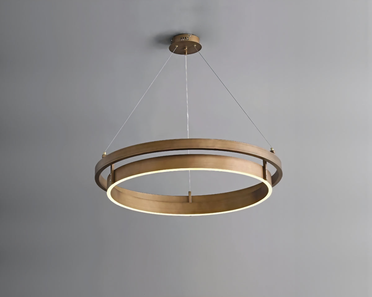 Lustre salle à manger anneau LED effet bronze brossé