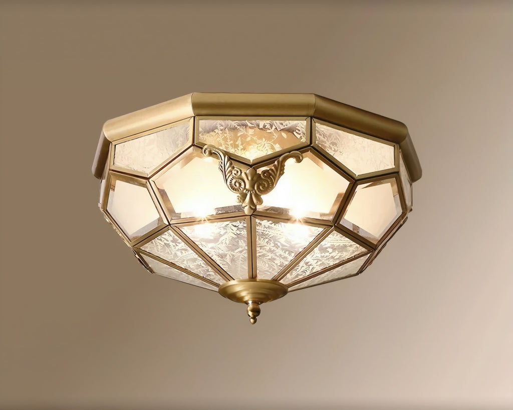 Lustre cristal plafonnier octogonal finition bronze brossé