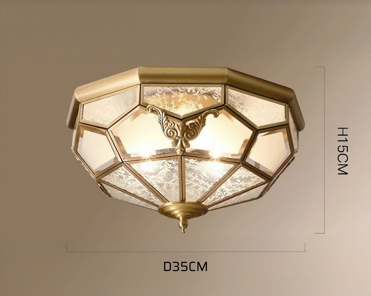 Lustre cristal plafonnier octogonal finition bronze brossé, vue 7