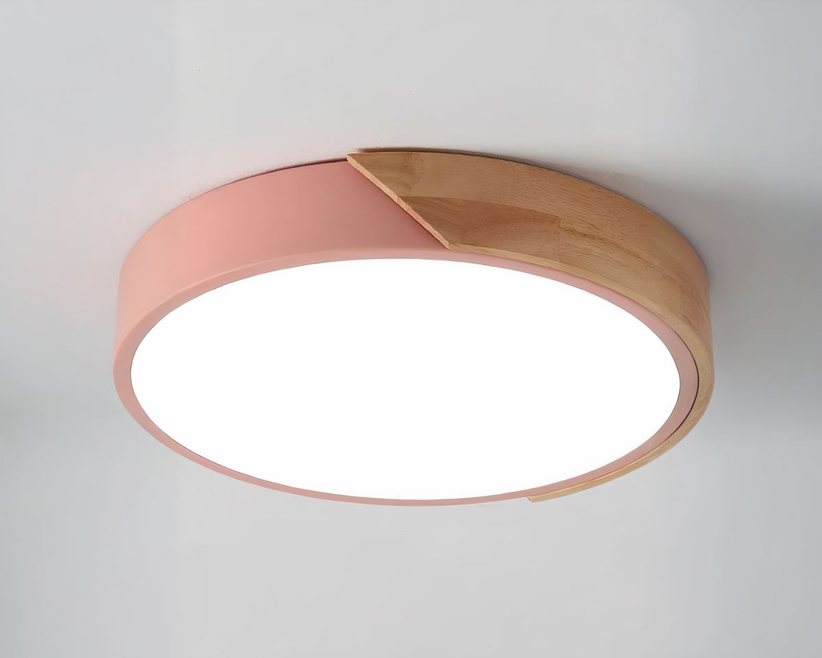 Lustre sans fil rond nordique bois et métal coloré, vue 3