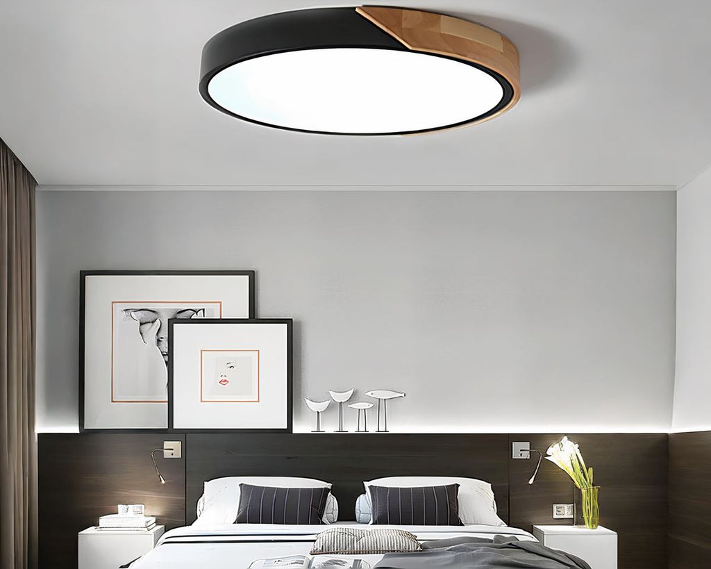 Lustre sans fil rond nordique bois et métal coloré, vue 4