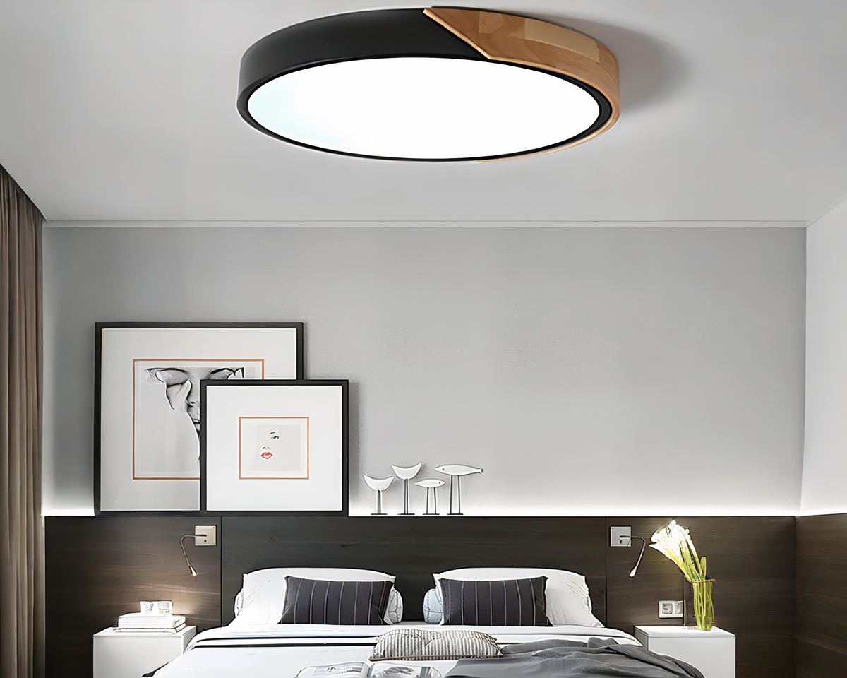 Lustre sans fil rond nordique bois et métal coloré, vue 4