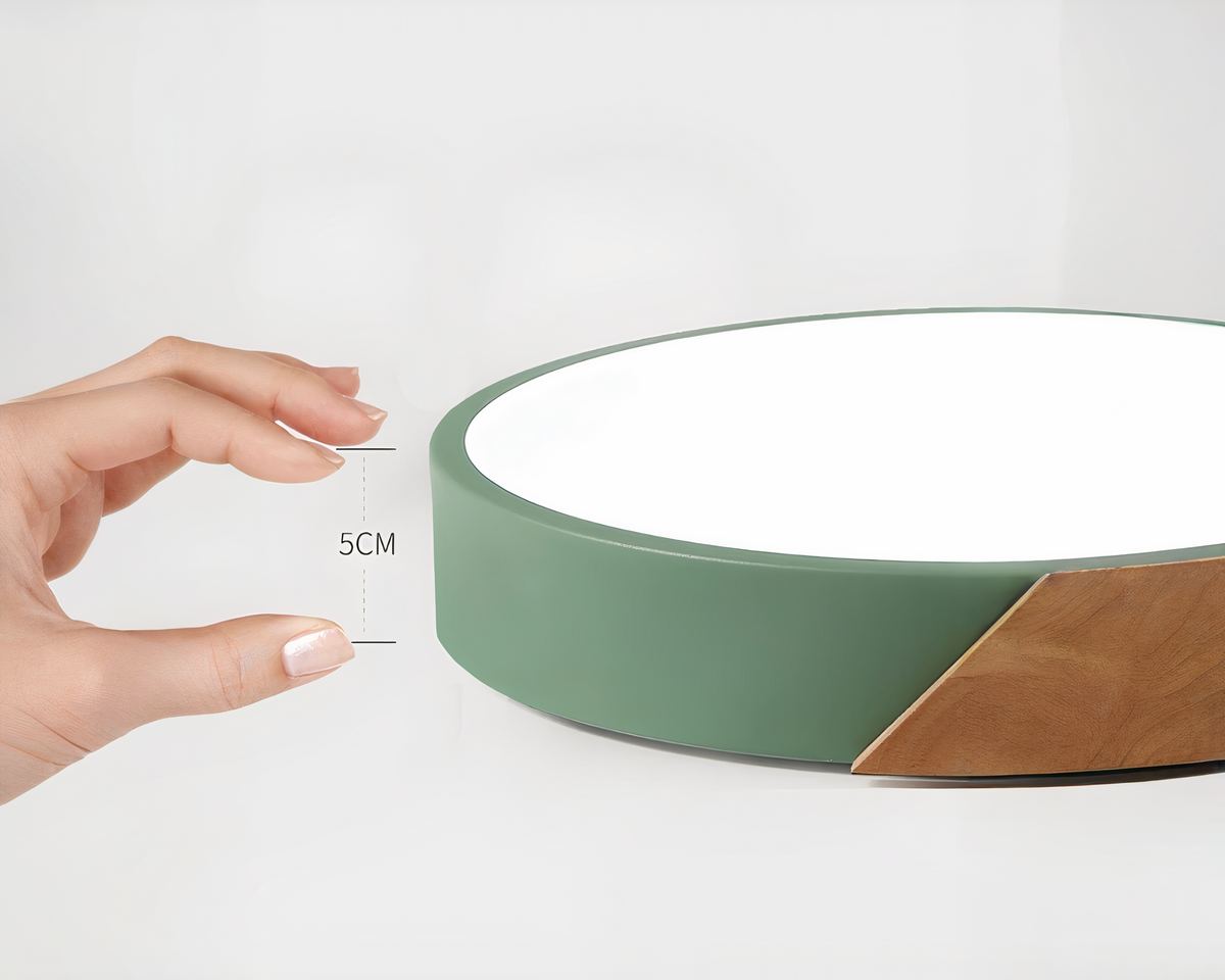 Lustre sans fil rond nordique bois et métal coloré, vue 6