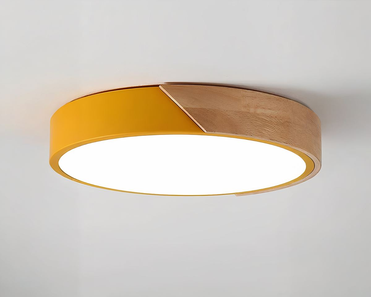 Lustre sans fil rond nordique bois et métal coloré, vue 7