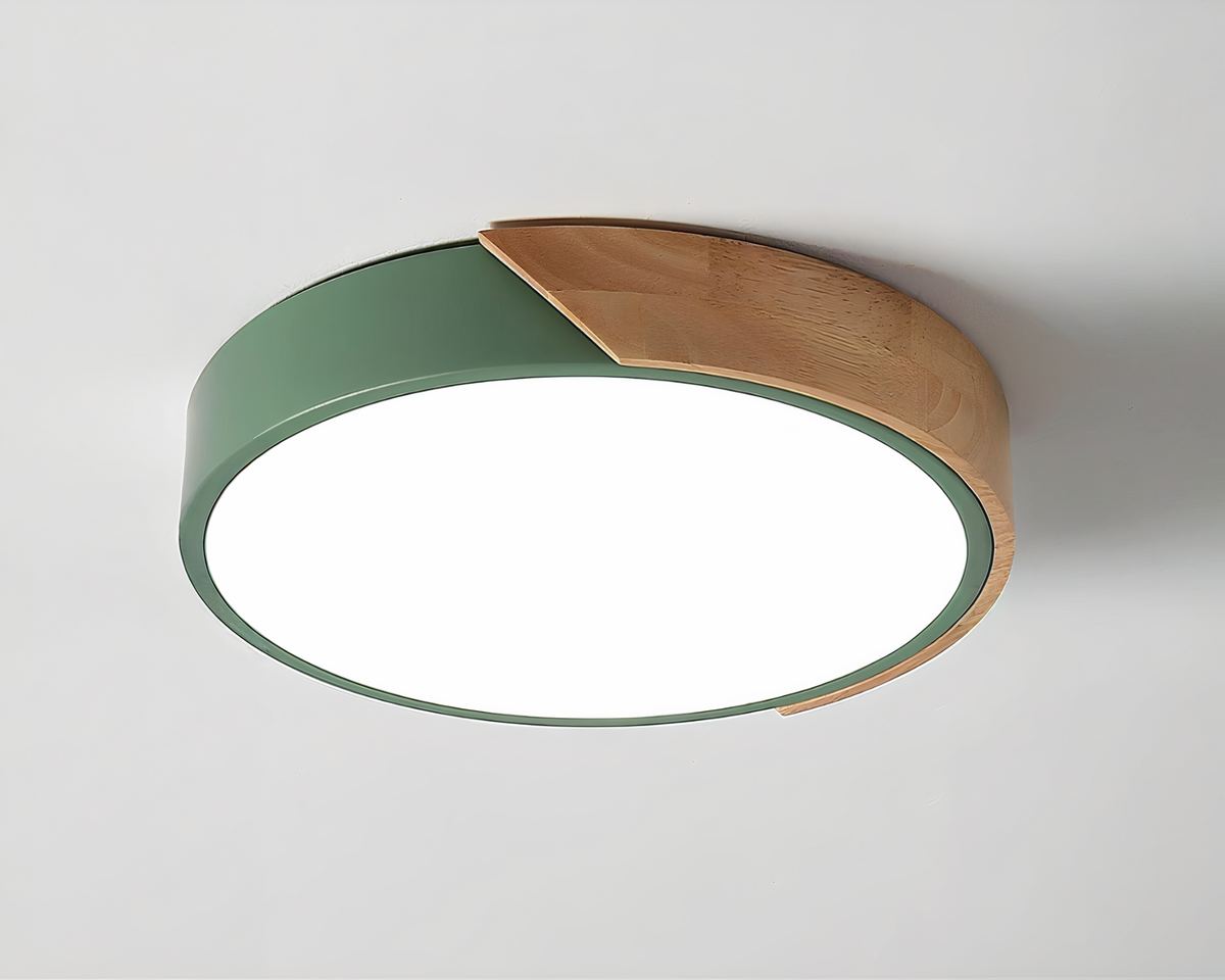 Lustre sans fil rond nordique bois et métal coloré, vue 8
