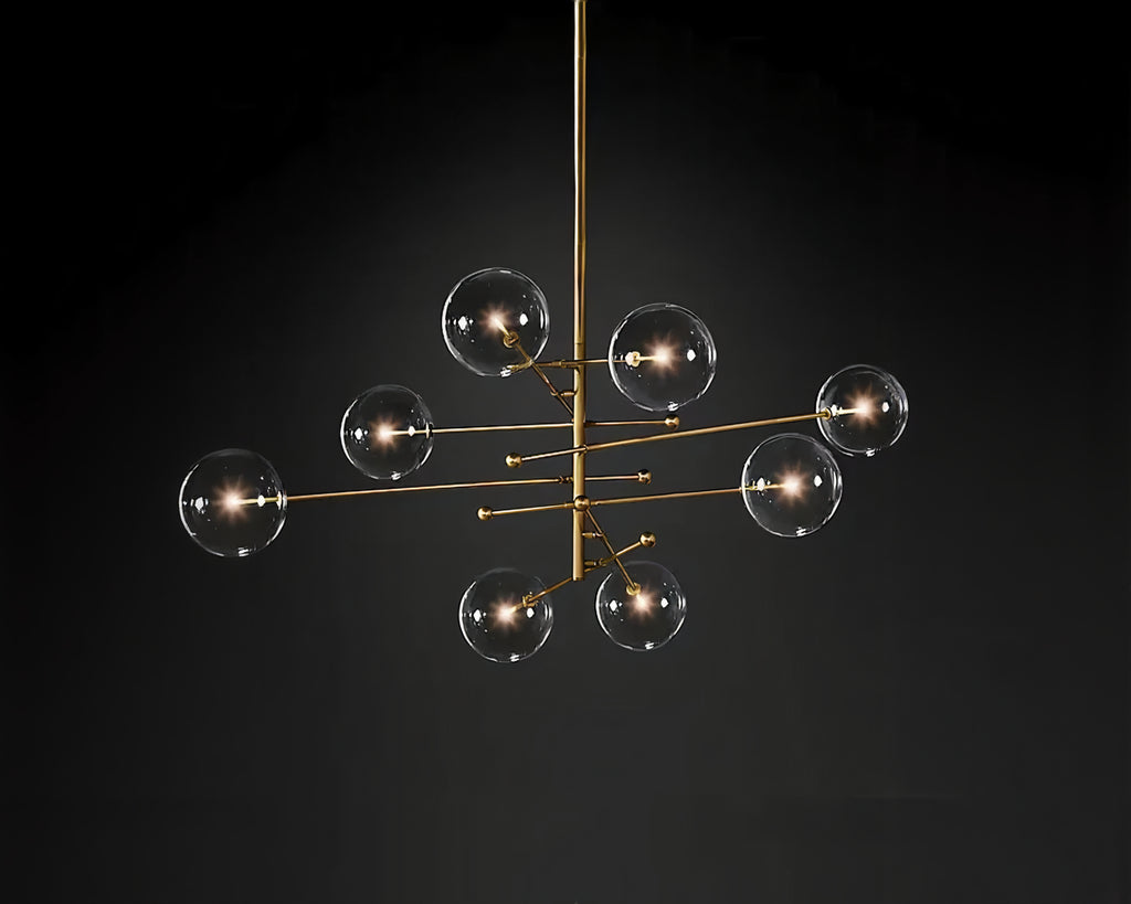 Lustre en laiton bronze brossé à globes de verre