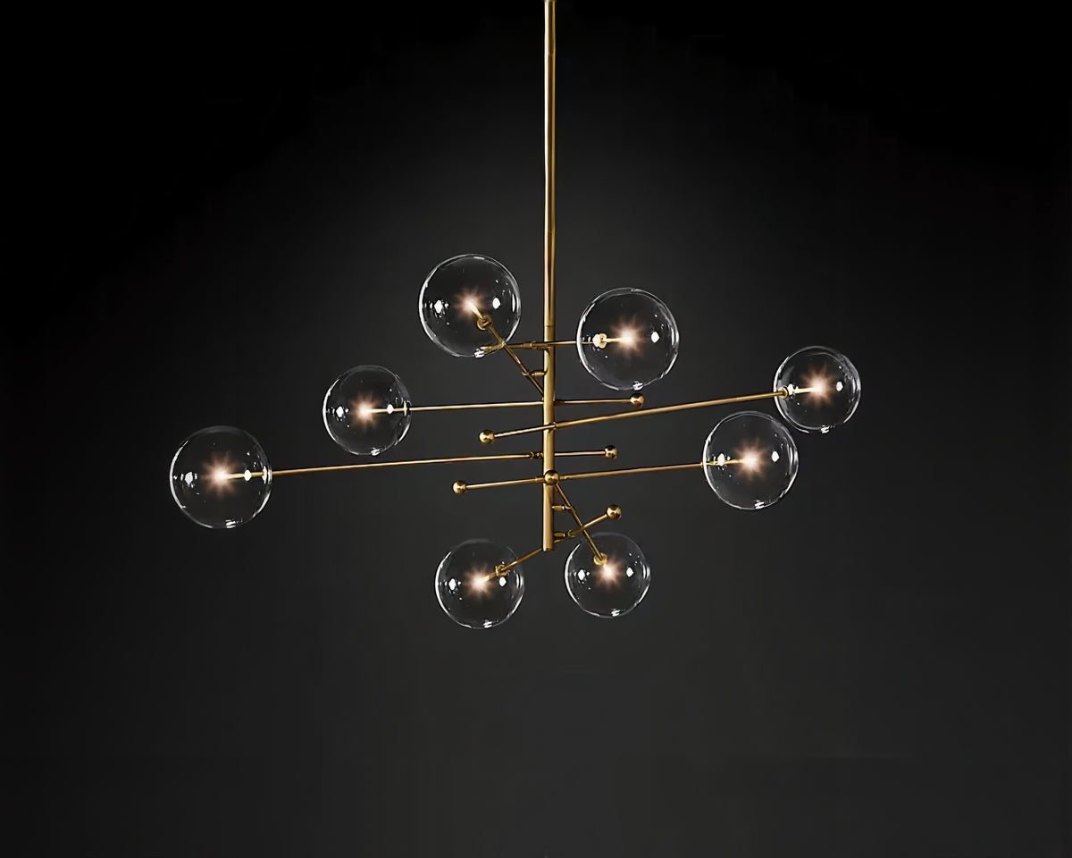 Lustre en laiton bronze brossé à globes de verre