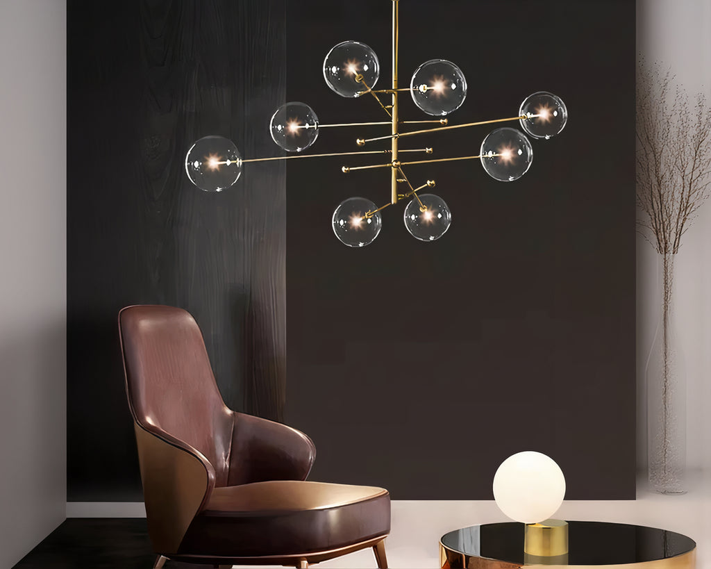Lustre en laiton bronze brossé à globes de verre, vue 3