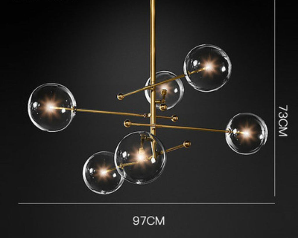 Lustre en laiton bronze brossé à globes de verre, vue 5