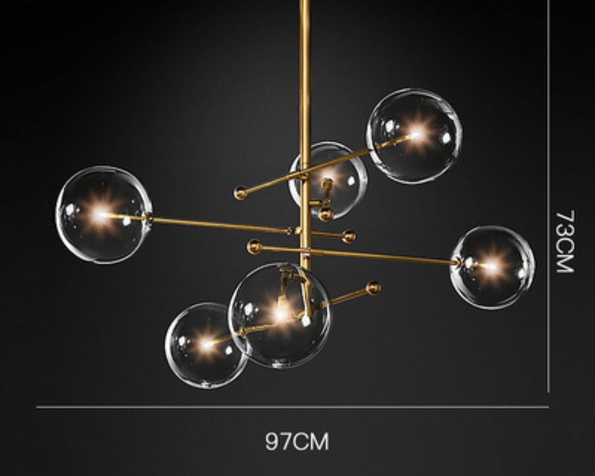 Lustre en laiton bronze brossé à globes de verre, vue 5