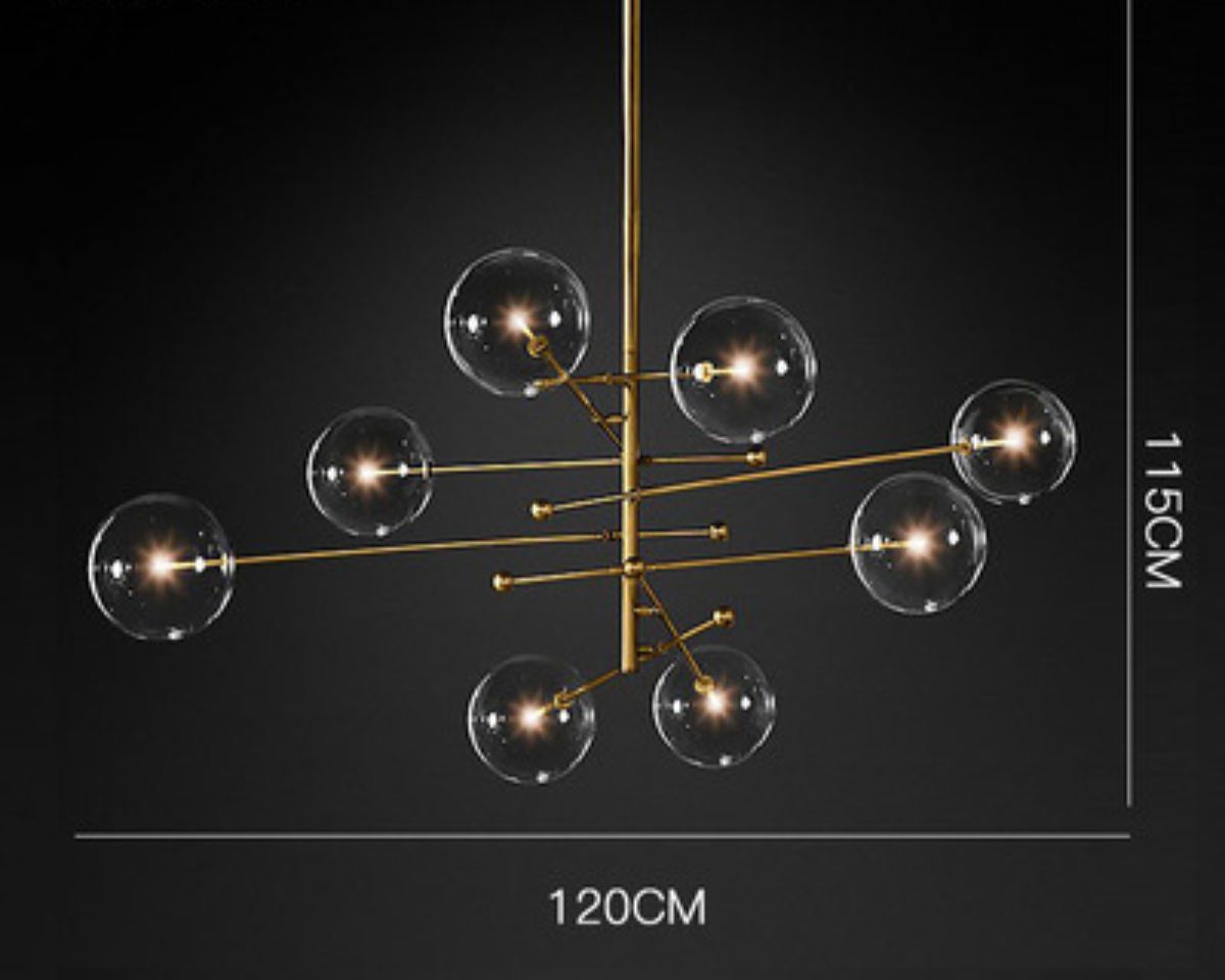 Lustre en laiton bronze brossé à globes de verre, vue 6