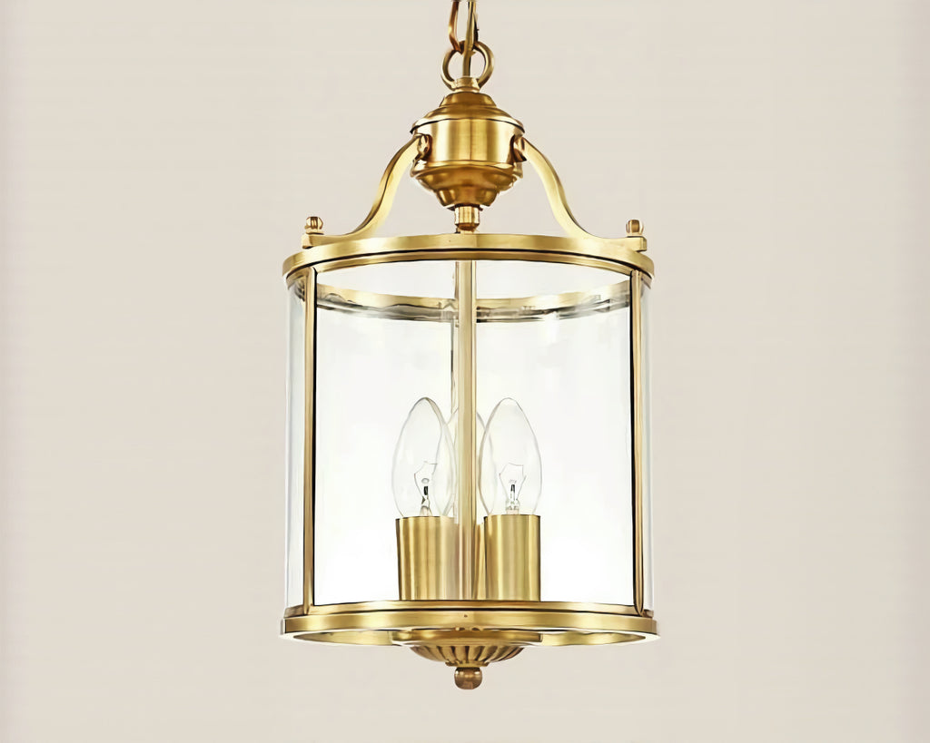 Lustre ancien lanterne en verre finition bronze poli