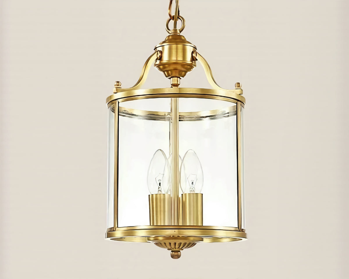 Lustre ancien lanterne en verre finition bronze poli