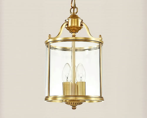 Lustre ancien lanterne en verre finition bronze poli