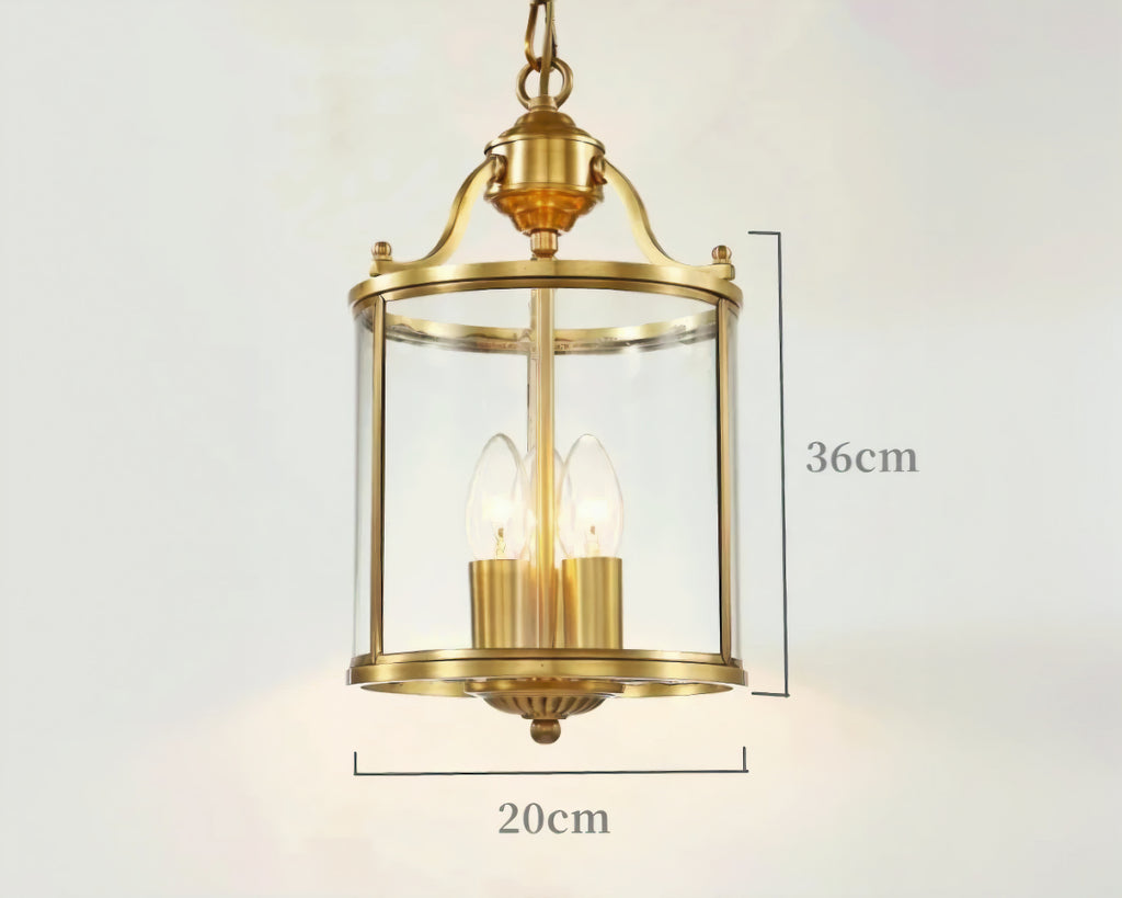 Lustre ancien lanterne en verre finition bronze poli, vue 6