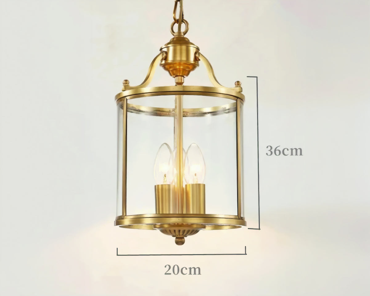 Lustre ancien lanterne en verre finition bronze poli, vue 6