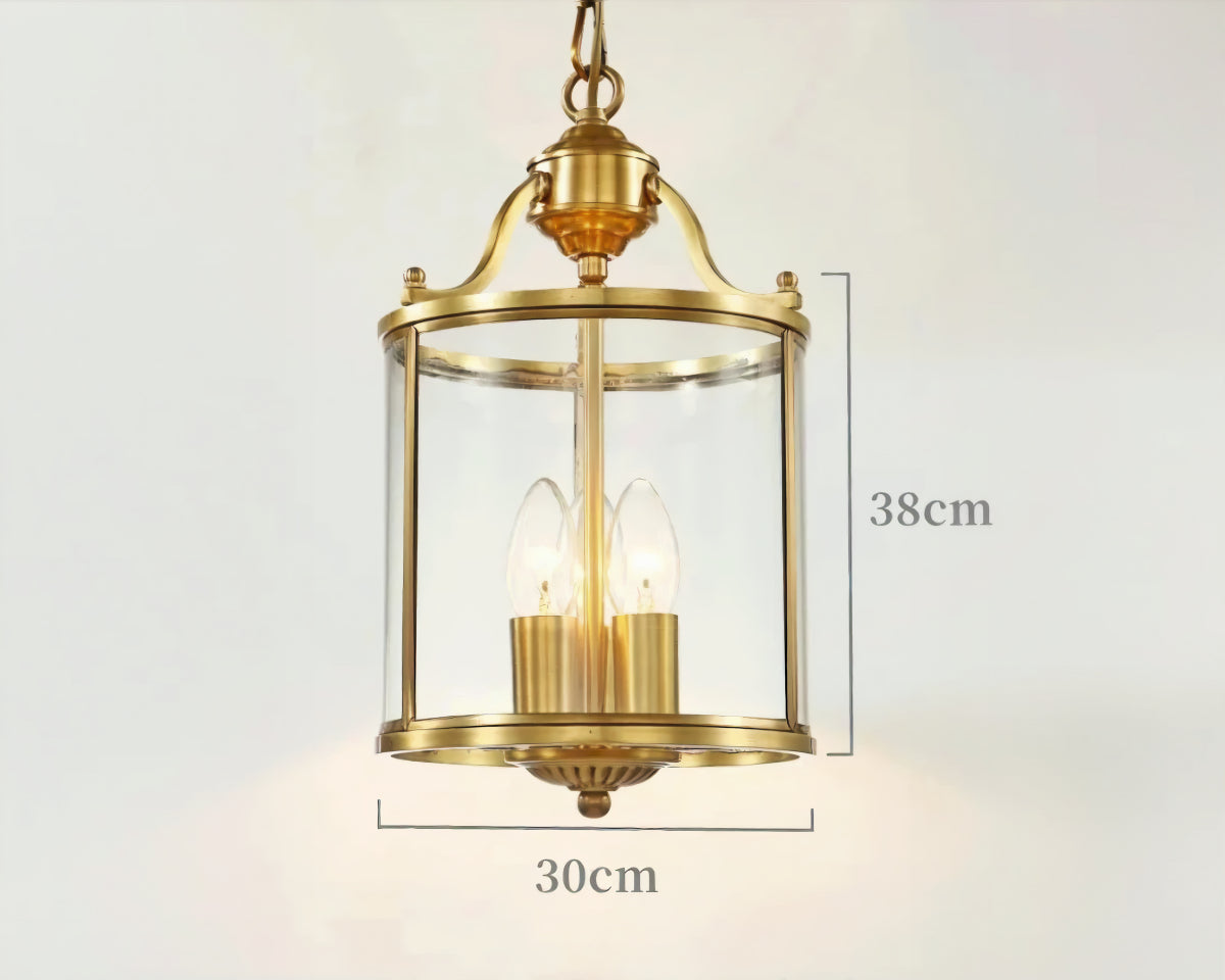 Lustre ancien lanterne en verre finition bronze poli, vue 7