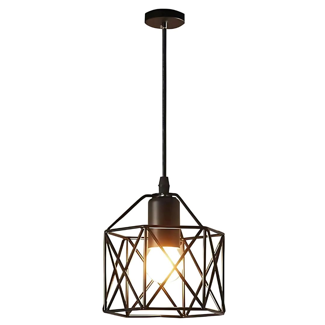 Petit lustre industriel en métal noir ou doré, vue 6