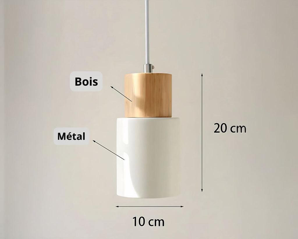 Petit lustre bois et abat-jour en métal minimaliste, vue 4