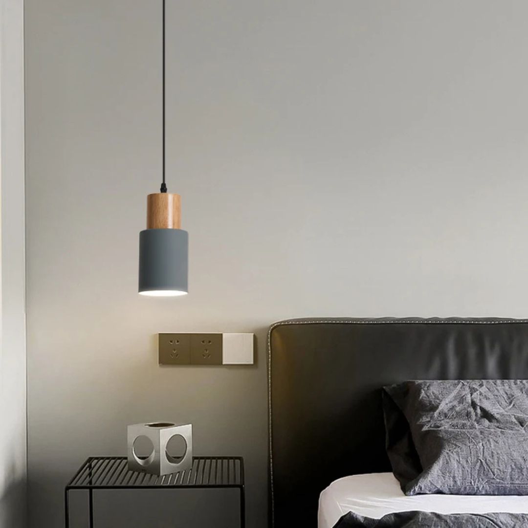 Petit lustre bois et abat-jour en métal minimaliste, vue 6