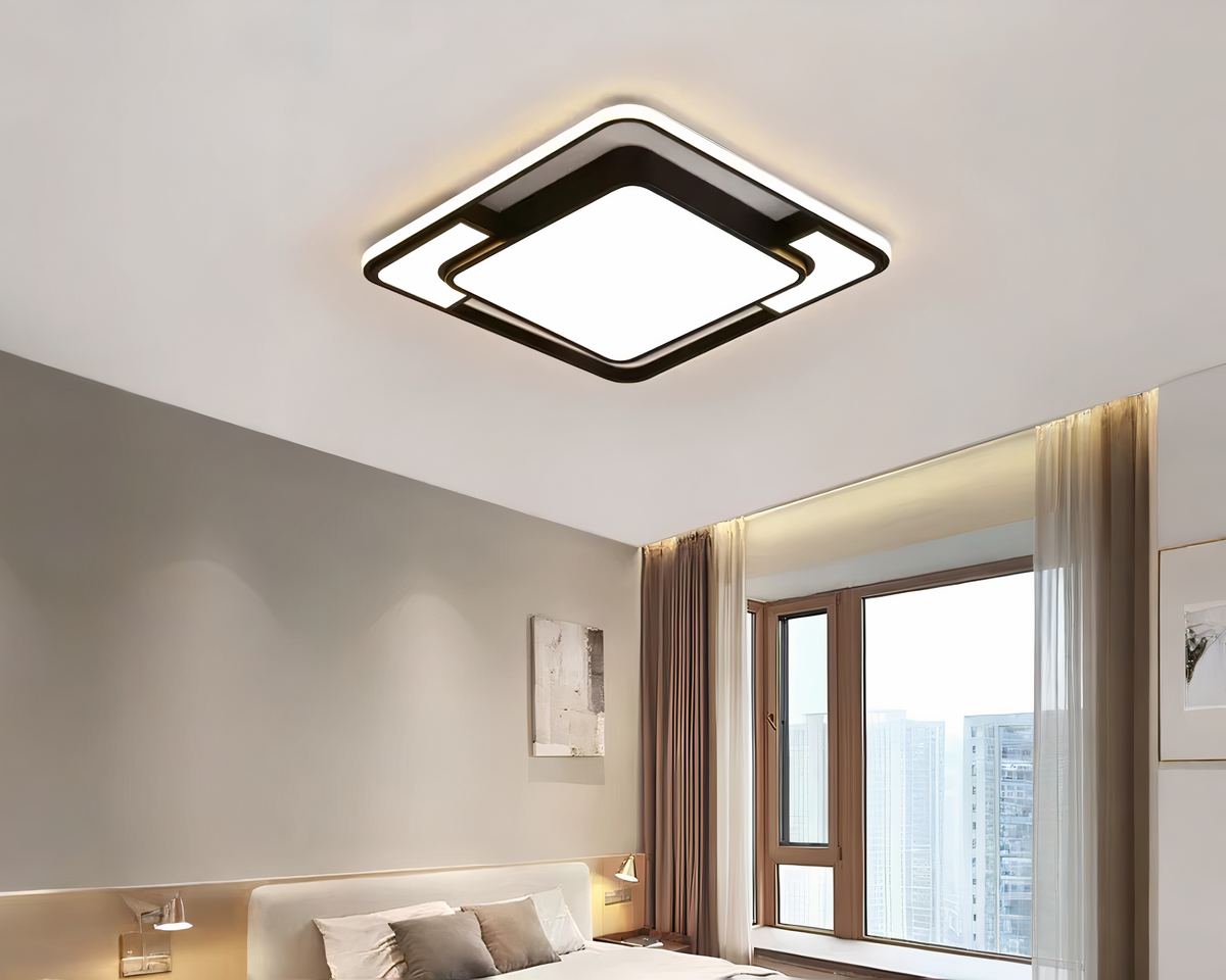 Lustre sans fil panneau plat noir à motif géométrique, vue 2