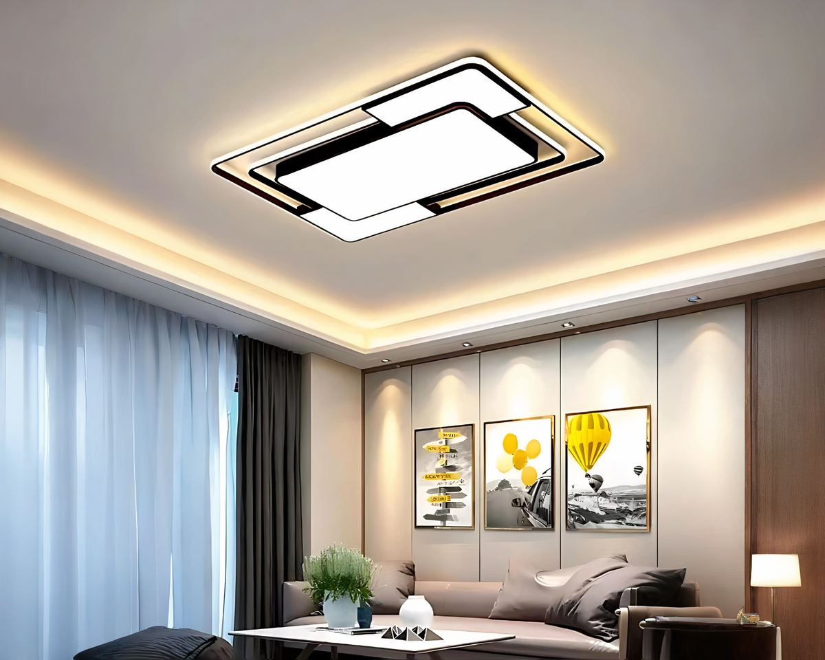 Lustre sans fil panneau plat noir à motif géométrique, vue 3