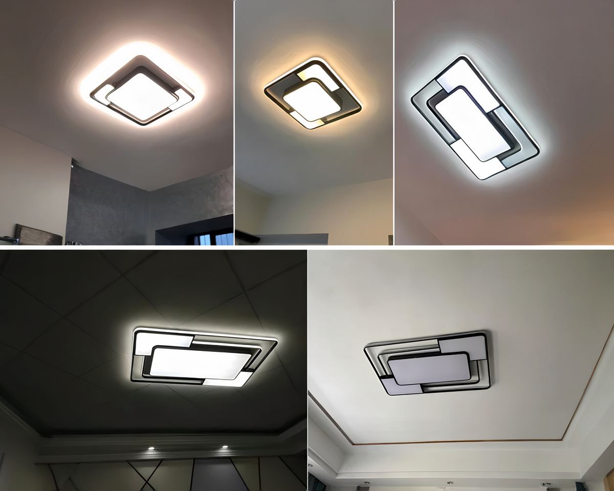 Lustre sans fil panneau plat noir à motif géométrique, vue 4