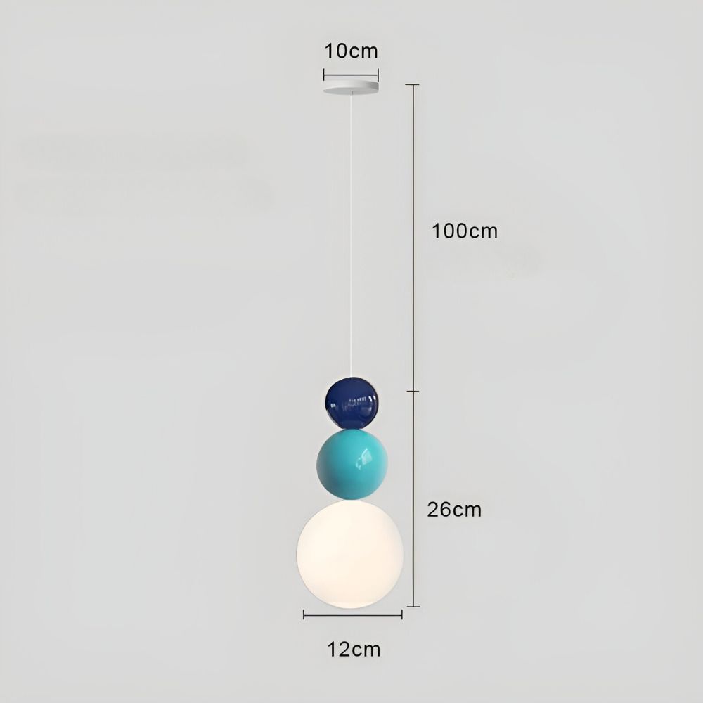 Lustre cuisine à trois boules colorées style nordique, vue 8