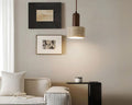 Petit lustre en pierre beige et bois, esprit nature