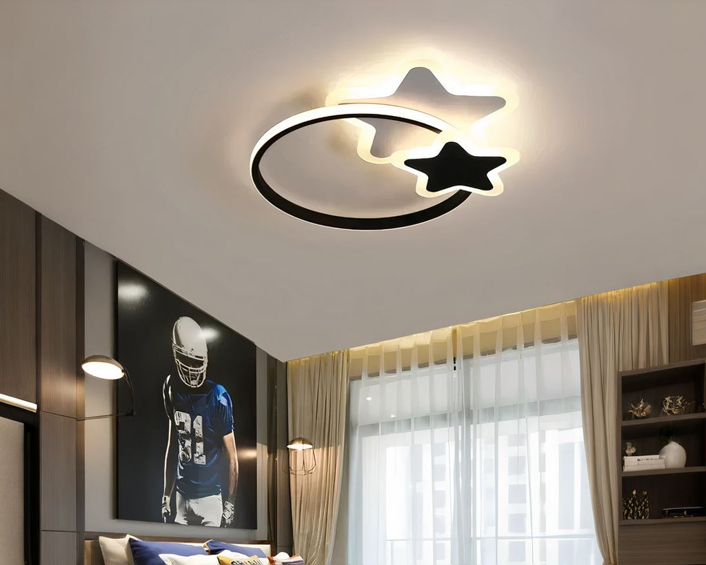 Lustre chambre ado plat avec cercle et étoiles LED