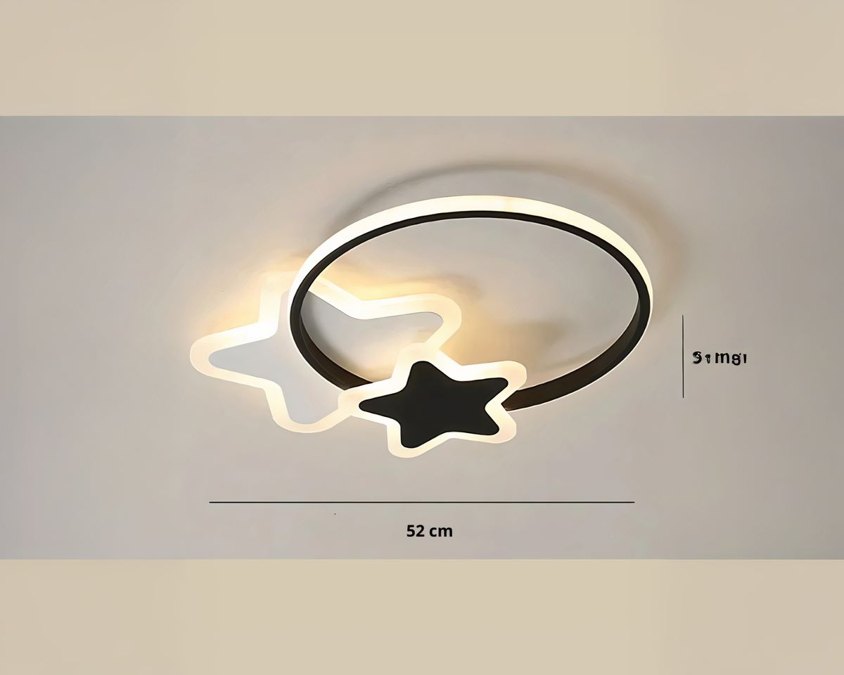 Lustre chambre ado plat avec cercle et étoiles LED, vue 2