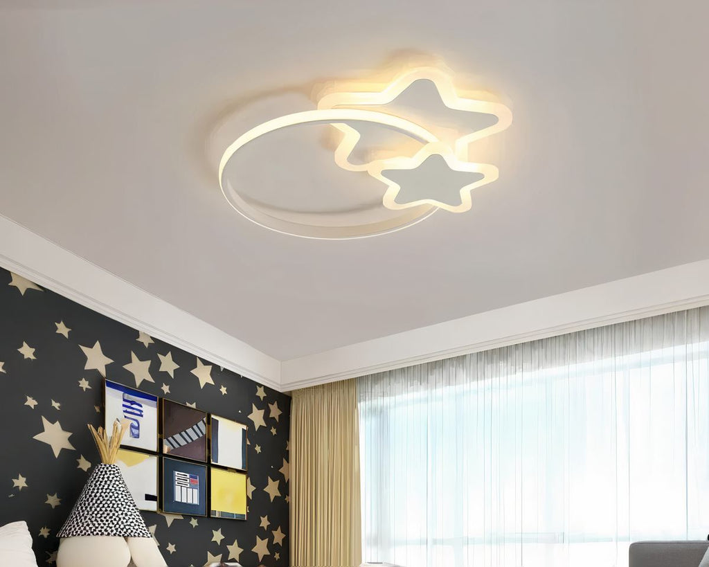 Lustre chambre ado plat avec cercle et étoiles LED, vue 4
