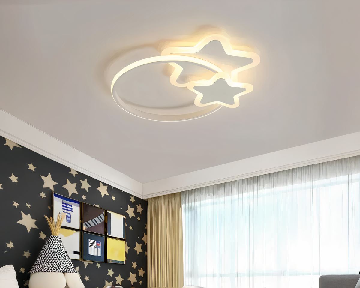 Lustre chambre ado plat avec cercle et étoiles LED, vue 4
