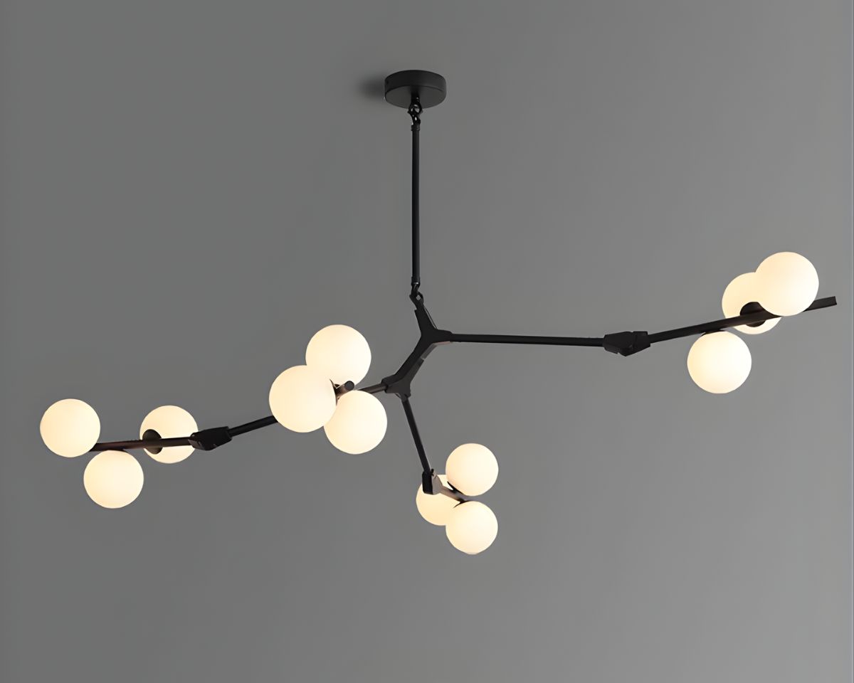 Lustre moderne ramifié à multiples boules de verre, vue 4