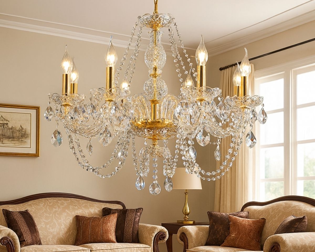 Lustre cristal baroque à six ou huit bougeoirs