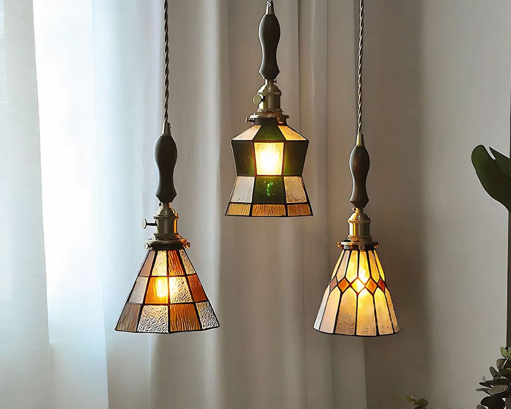 Lustre art déco petit format en verre peint multicolore