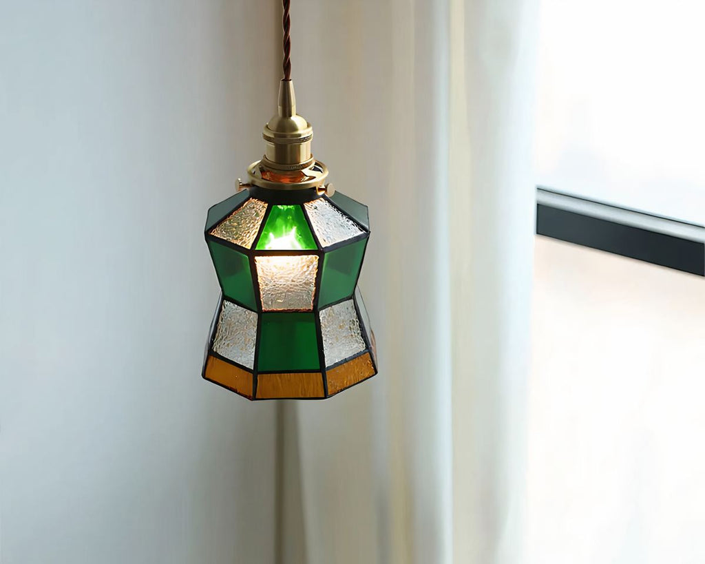 Lustre art déco petit format en verre peint multicolore, vue 9