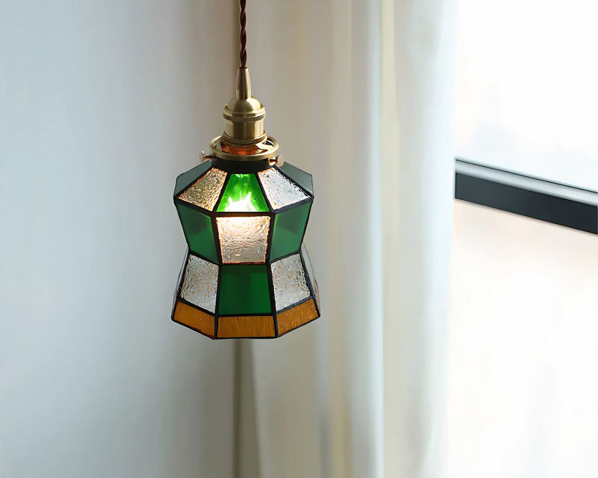 Lustre art déco petit format en verre peint multicolore, vue 9