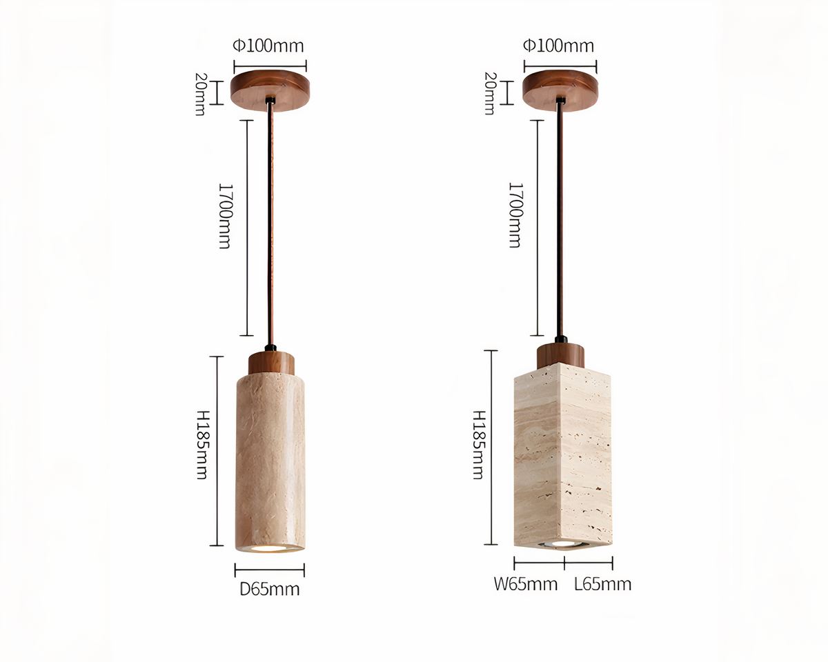 Lustre bohème en travertin et bois, rond ou rectangle, vue 5