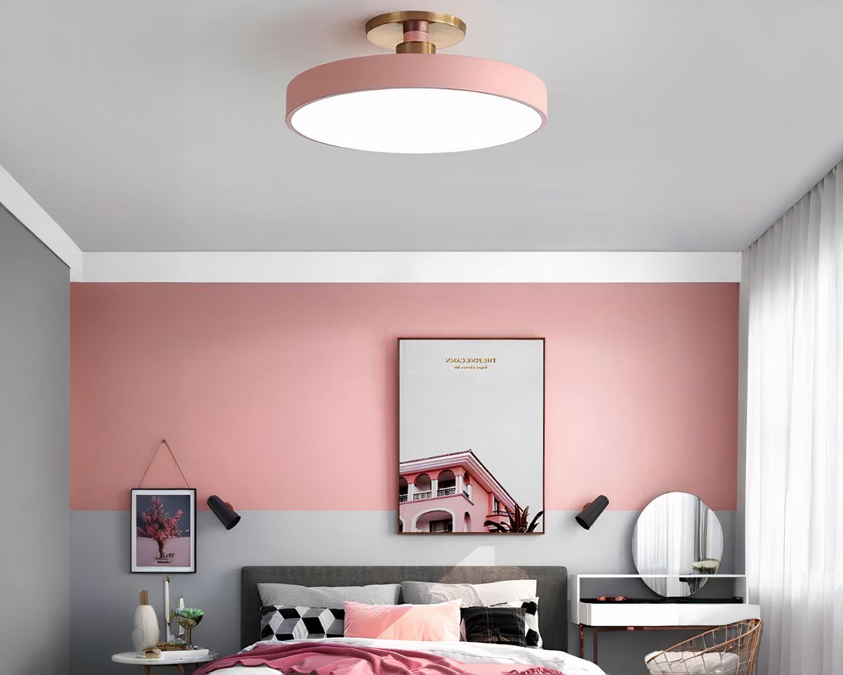 Lustre sans fil disque pastel et support doré, vue 7