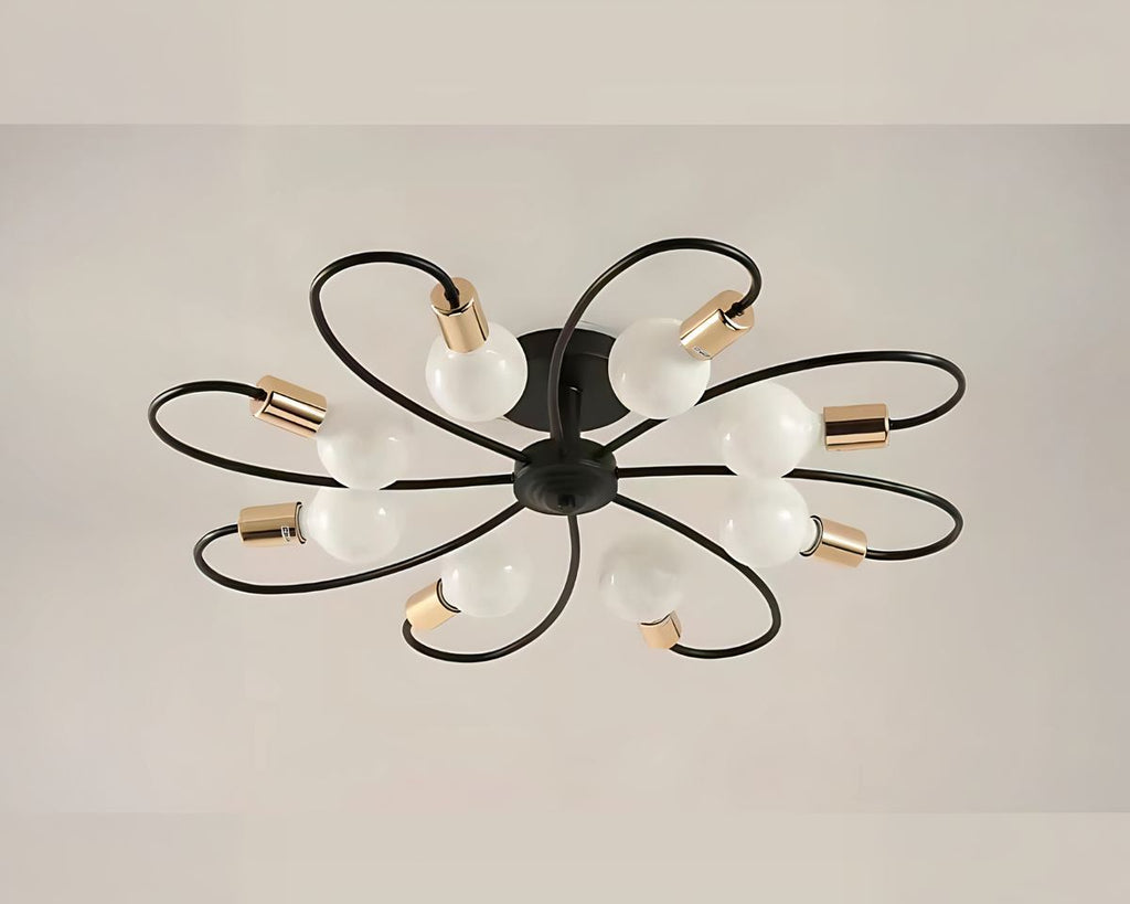 Lustre sans fil fleur de métal noir multi-ampoules, vue 4