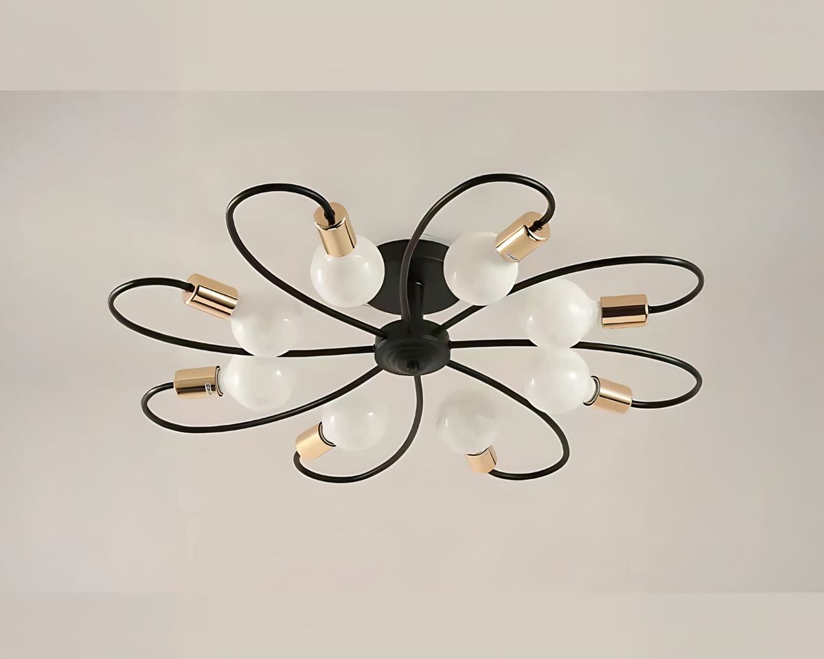Lustre sans fil fleur de métal noir multi-ampoules, vue 4