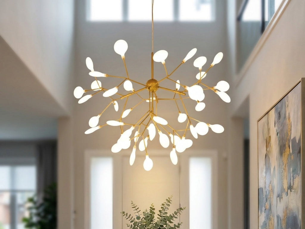 Lustre LED branches dorées et petits globes givrés, vue 2