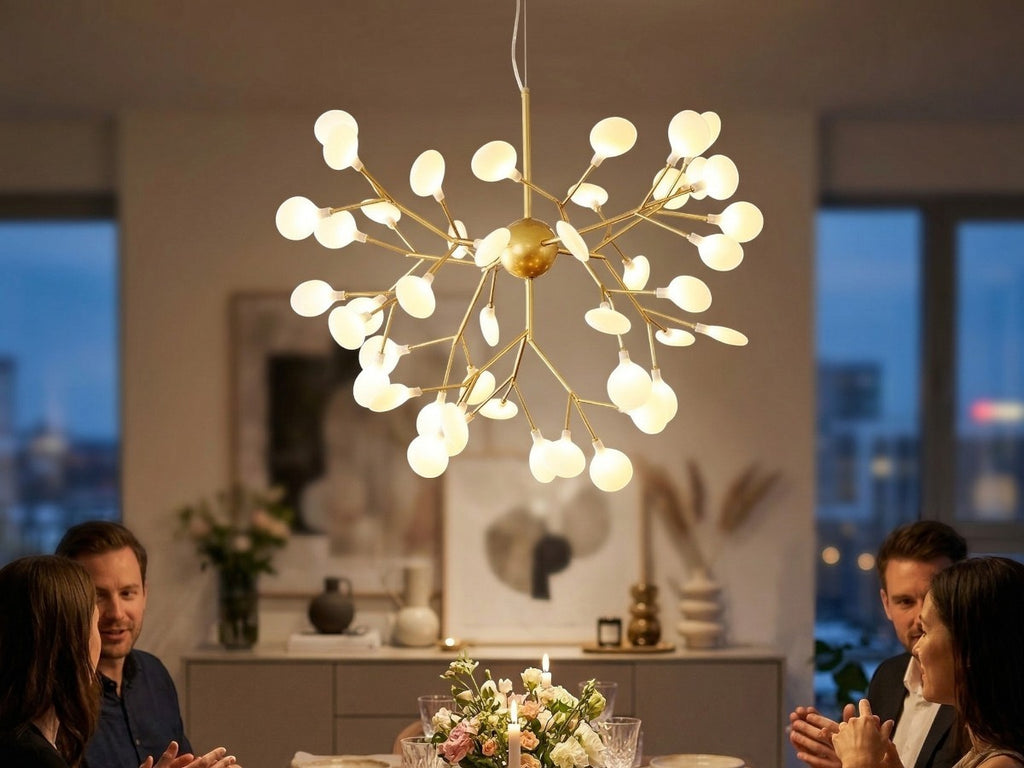 Lustre LED branches dorées et petits globes givrés, vue 4