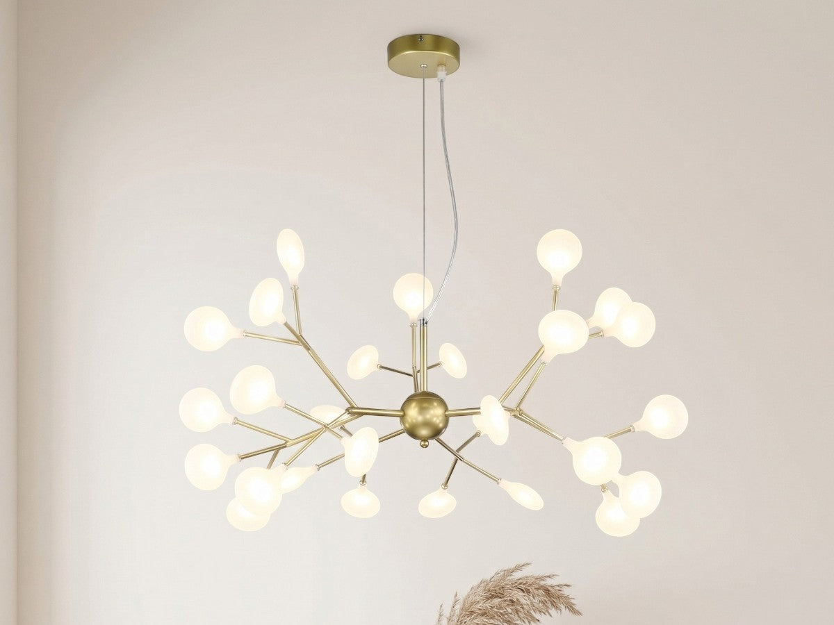 Lustre LED branches dorées et petits globes givrés, vue 5