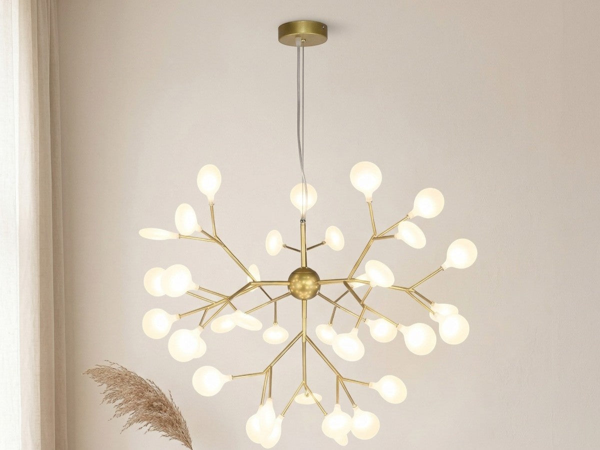 Lustre LED branches dorées et petits globes givrés, vue 6